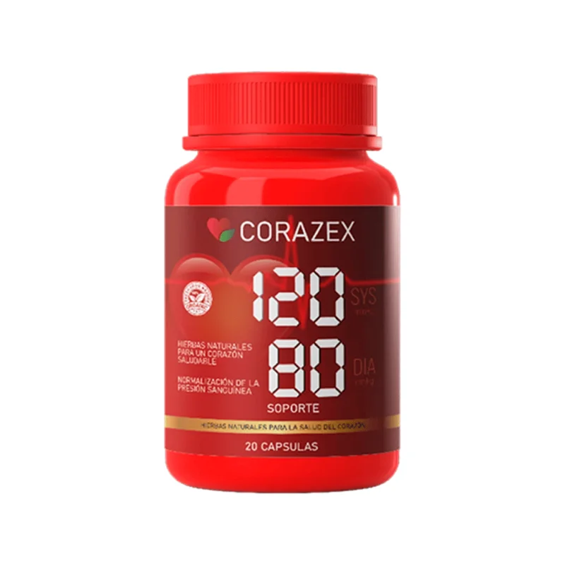 Corazex cápsulas para el corazón en República Dominicana, frasco y caja de 20 cápsulas